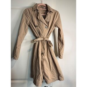Anko Womens Tan Khaki Double Breasted Trench Coat Jacket Size 8 Belted Classic